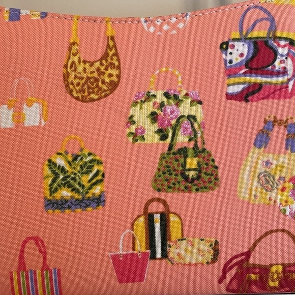 Pink handbag with novelty fun purse print black handles - Picture 3 of 11